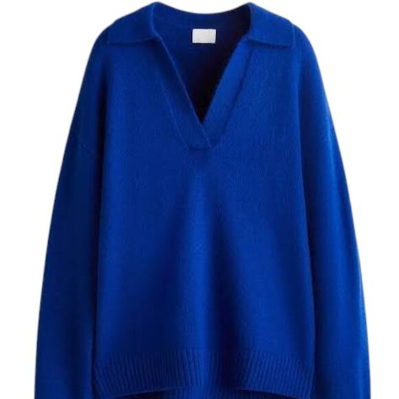 H&M Ladies Fine-knit Collared Sweater Blue Size Large NWT - Picture 2 of 8